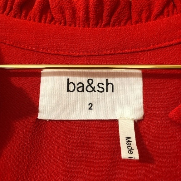 ba&sh | Thalgo Ruffle Yoke Plunging V-Neck Popover Top in Grenadine Red Size M - Picture 3 of 16